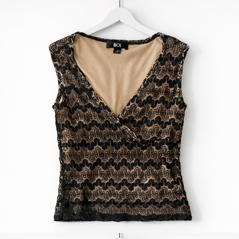 BCX - sexy, yet refined Black and Gold Lace Blouse / Medium